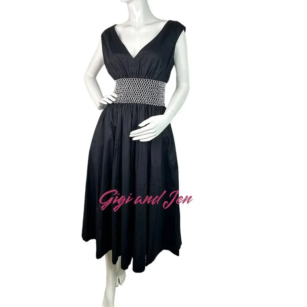 Kate Spade Poplin V-neck Dress Medium in Black